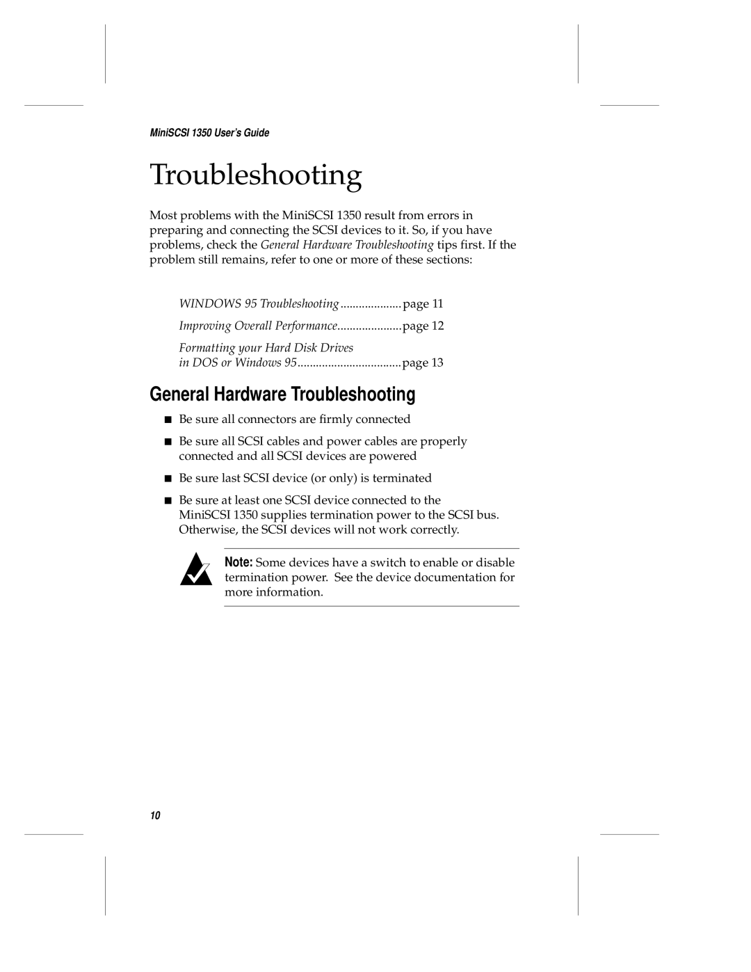 Adaptec APA-1350 manual General Hardware Troubleshooting 