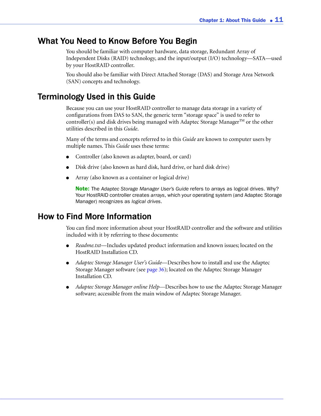 Adaptec ATA II 1420SA What You Need to Know Before You Begin, Terminology Used in this Guide, How to Find More Information 