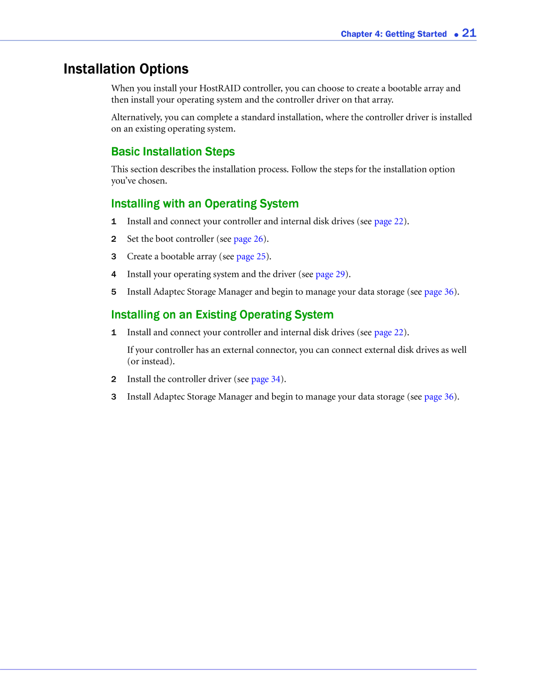 Adaptec ATA II 1220SA, ATA II 1430SA Installation Options, Basic Installation Steps, Installing with an Operating System 