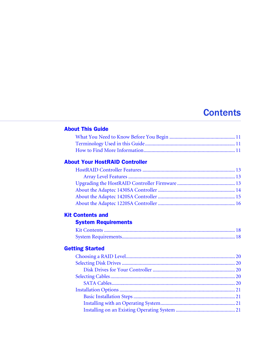 Adaptec ATA II 1220SA, ATA II 1430SA, ATA II 1420SA manual Contents 