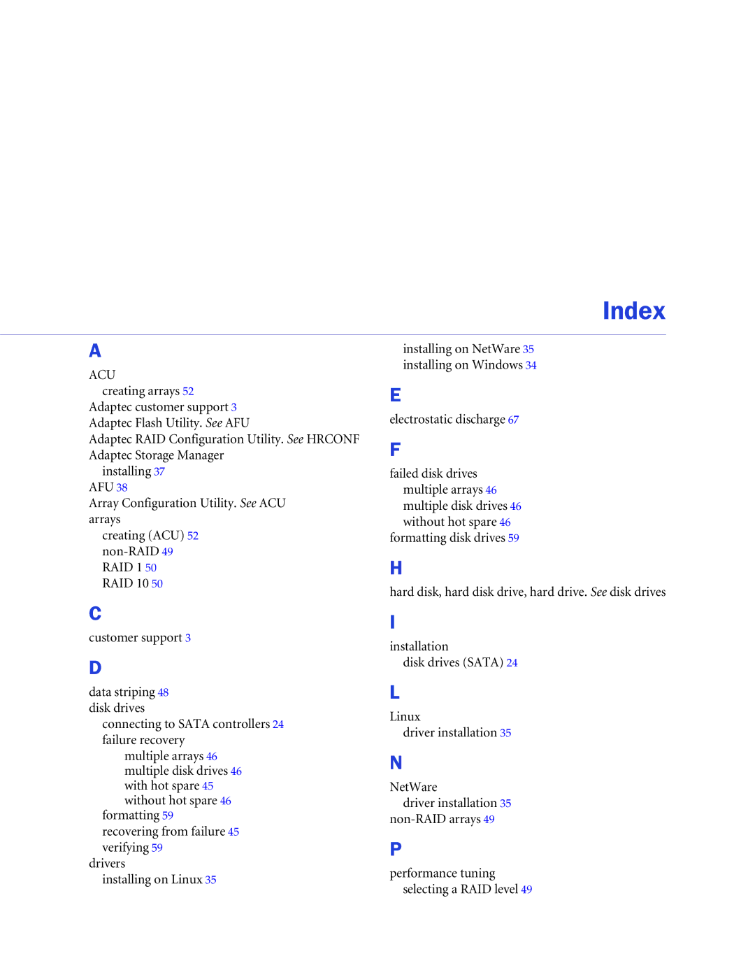 Adaptec ATA II 1430SA, ATA II 1220SA, ATA II 1420SA manual Index 