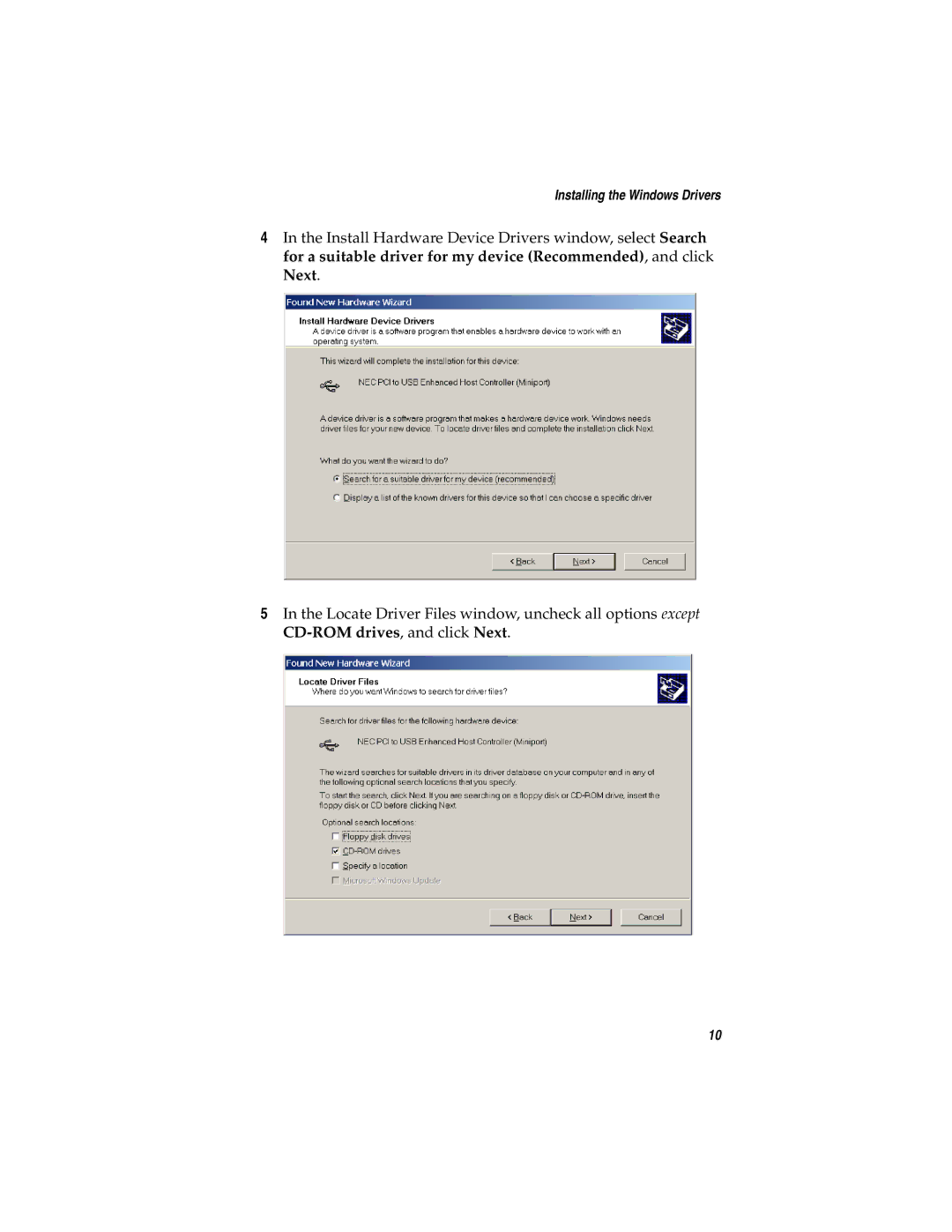 Adaptec AUA-3121 manual Installing the Windows Drivers 