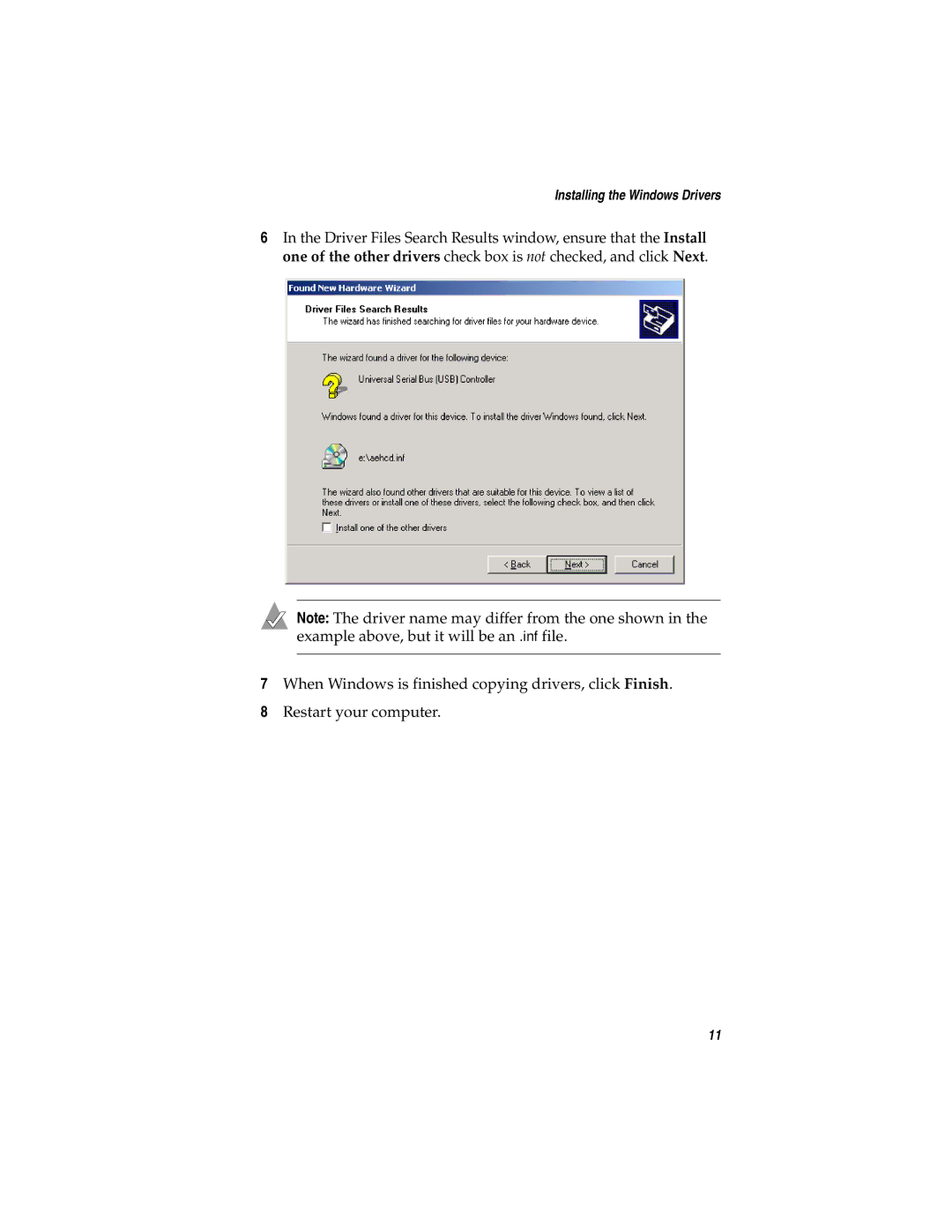 Adaptec AUA-3121 manual Installing the Windows Drivers 