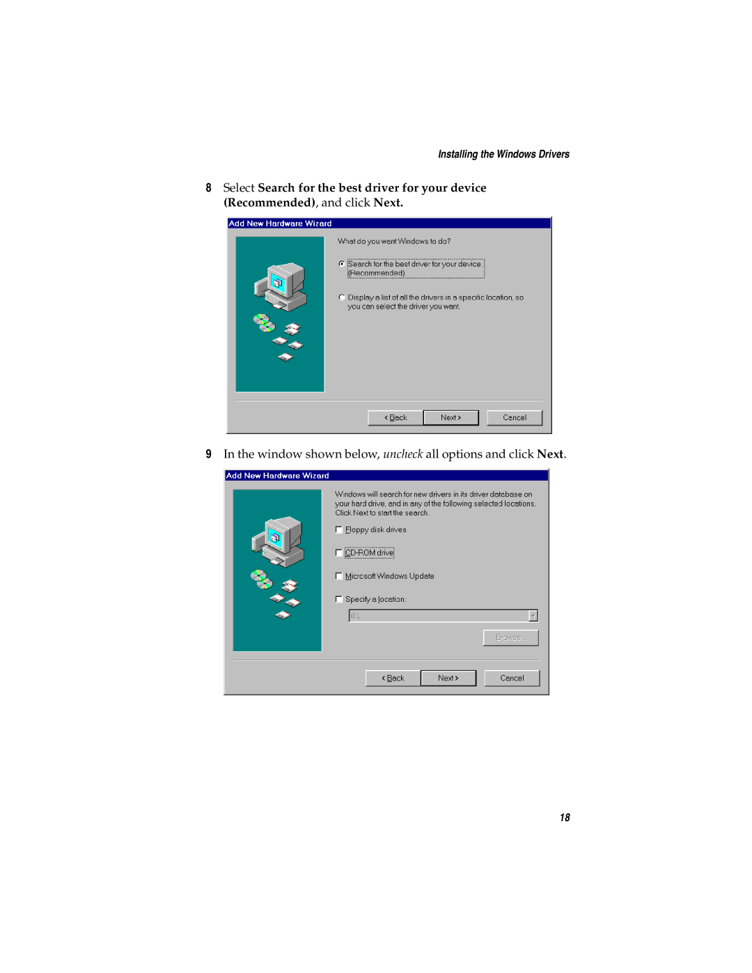 Adaptec AUA-3121 manual Window shown below, uncheck all options and click Next 