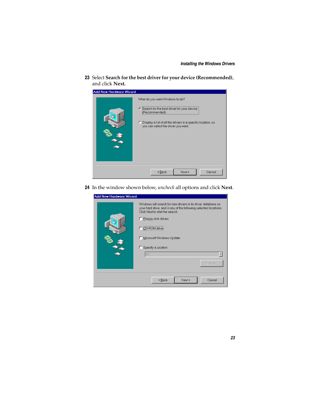 Adaptec AUA-3121 manual Window shown below, uncheck all options and click Next 