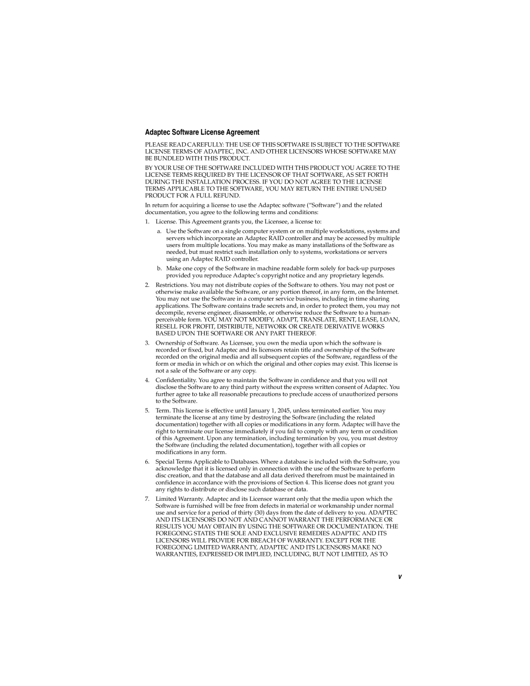 Adaptec AUA-3121 manual Adaptec Software License Agreement 