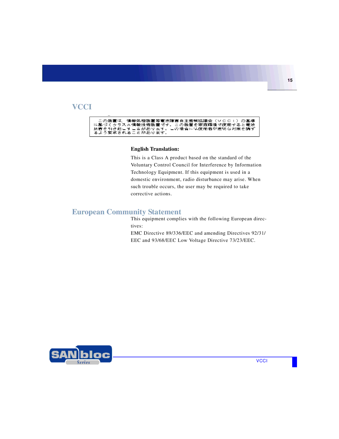 Adaptec MAN-FC2002-001 manual Vcci, European Community Statement 