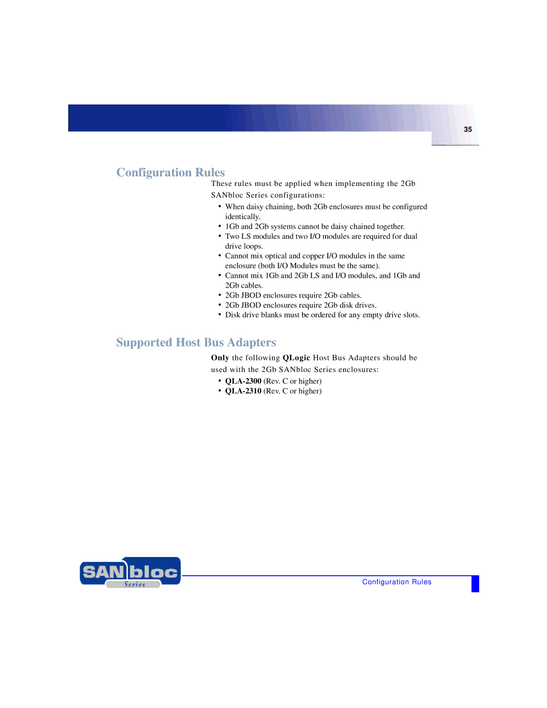 Adaptec MAN-FC2002-001 manual Configuration Rules, Supported Host Bus Adapters 