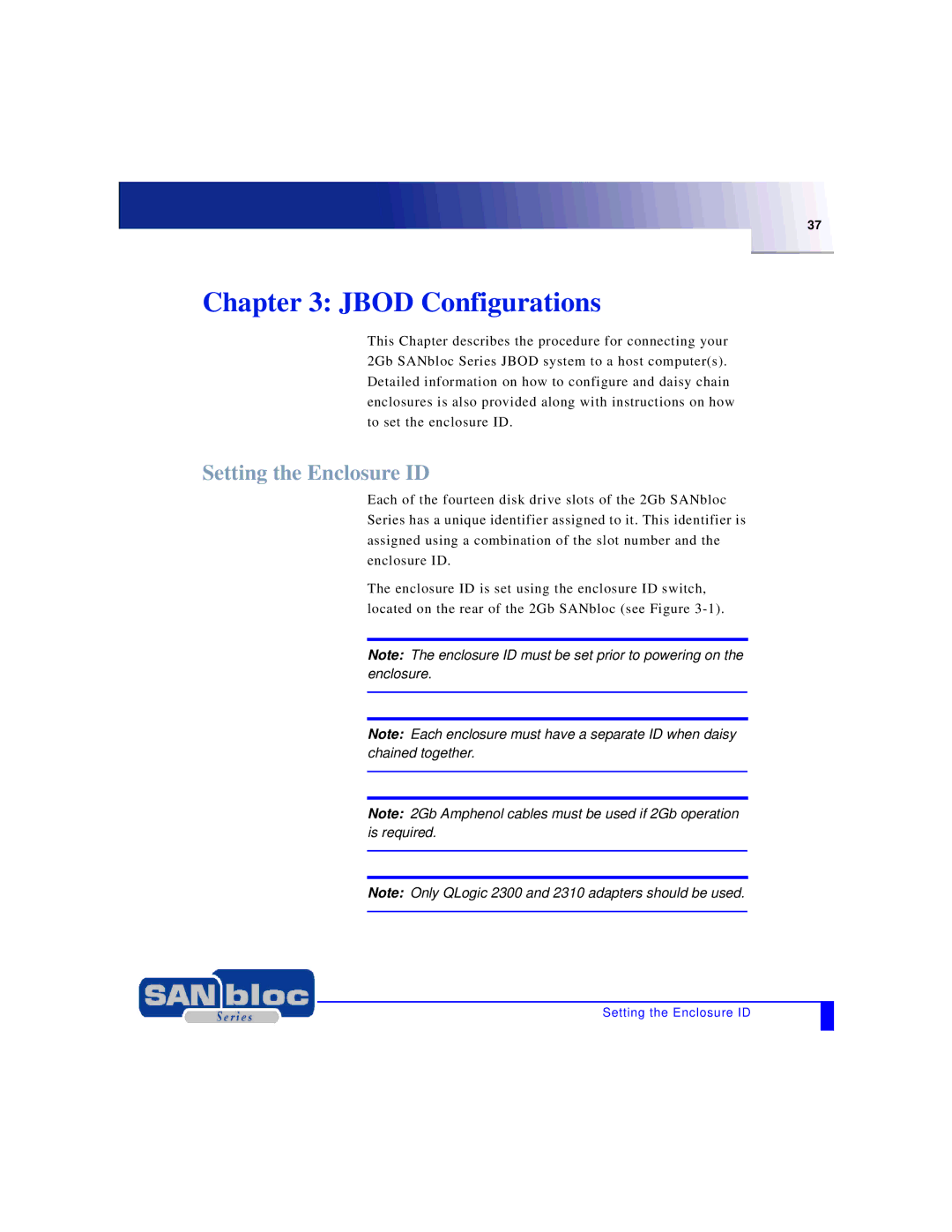 Adaptec MAN-FC2002-001 manual Jbod Configurations, Setting the Enclosure ID 