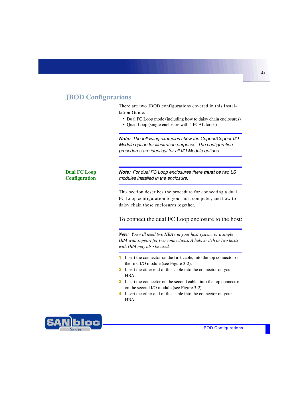 Adaptec MAN-FC2002-001 manual Jbod Configurations, Dual FC Loop Configuration 