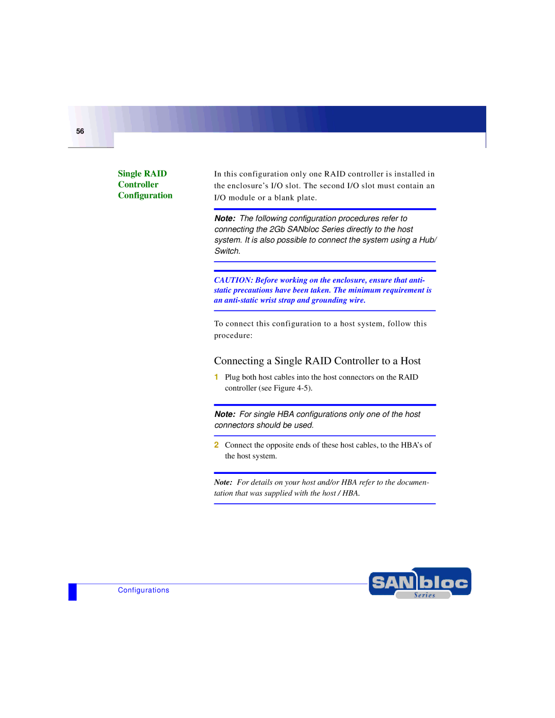 Adaptec MAN-FC2002-001 manual Connecting a Single RAID Controller to a Host, Single RAID Controller Configuration 