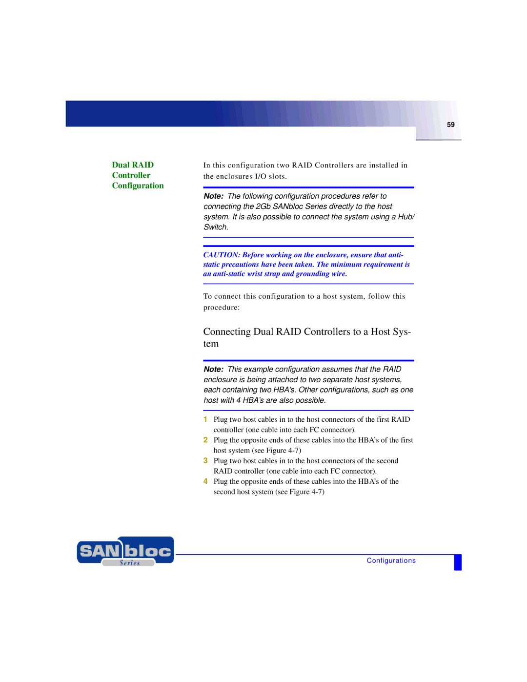 Adaptec MAN-FC2002-001 manual Connecting Dual RAID Controllers to a Host Sys- tem, Dual RAID Controller Configuration 