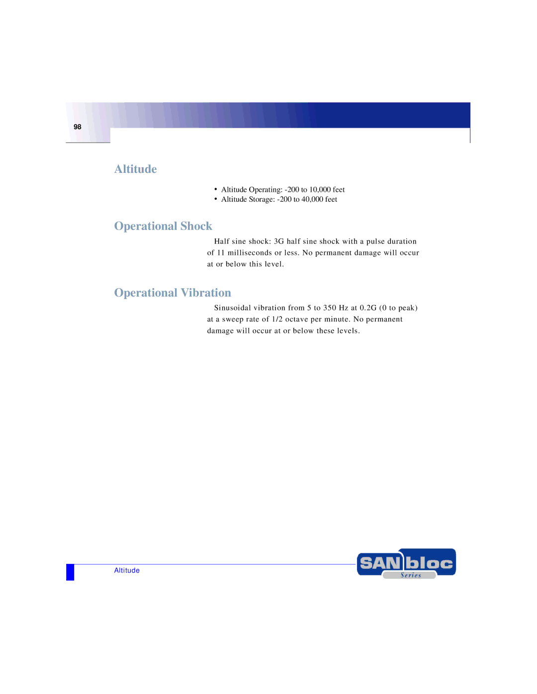 Adaptec MAN-FC2002-001 manual Altitude, Operational Shock, Operational Vibration 