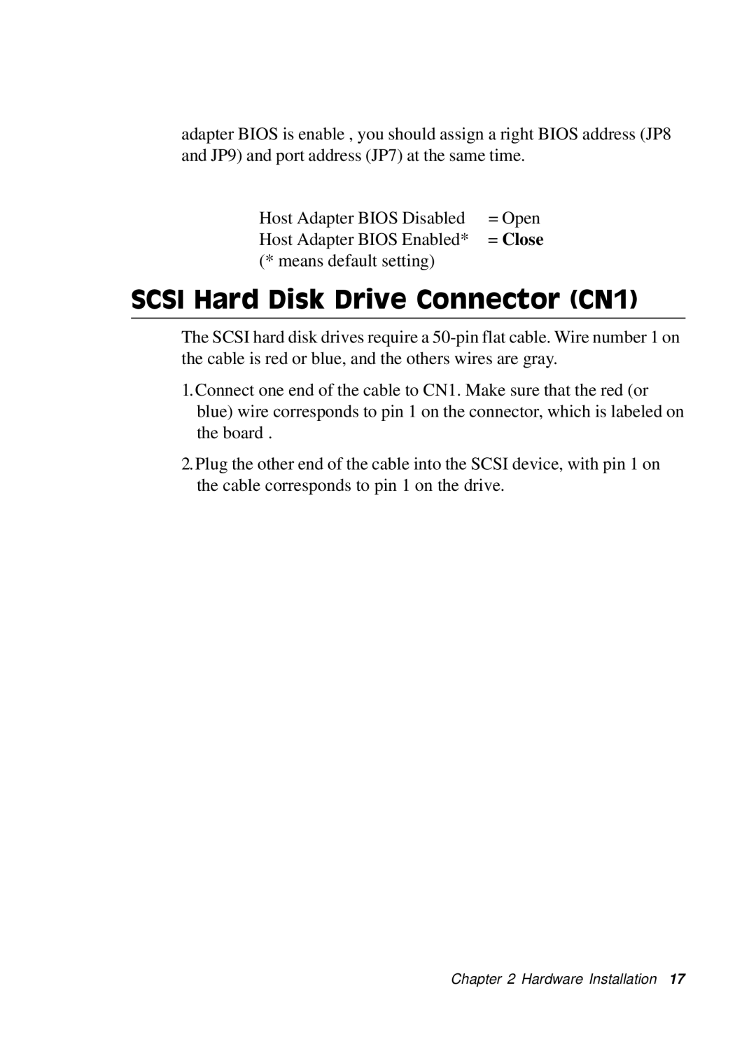 Adaptec PC/104, PCM-3420 manual Scsi Hard Disk Drive Connector CN1 