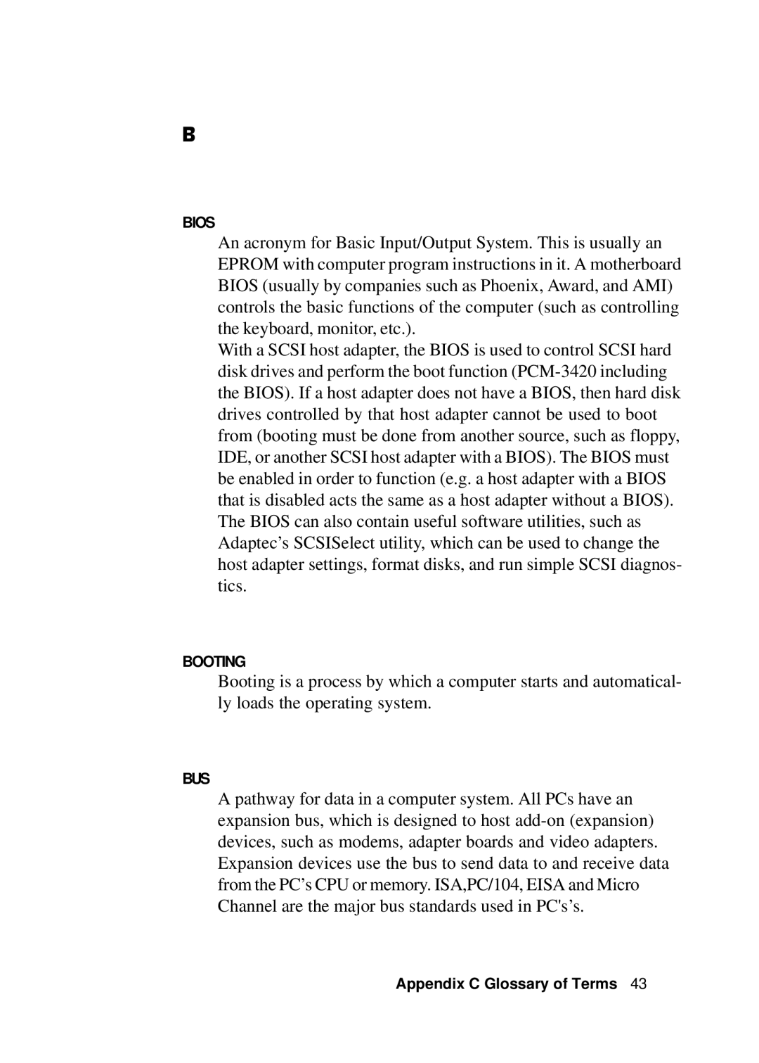 Adaptec PC/104, PCM-3420 manual Bios 