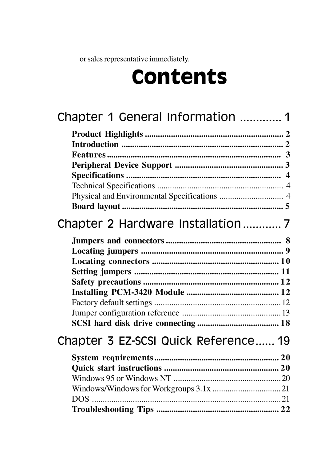 Adaptec PC/104, PCM-3420 manual Contents 