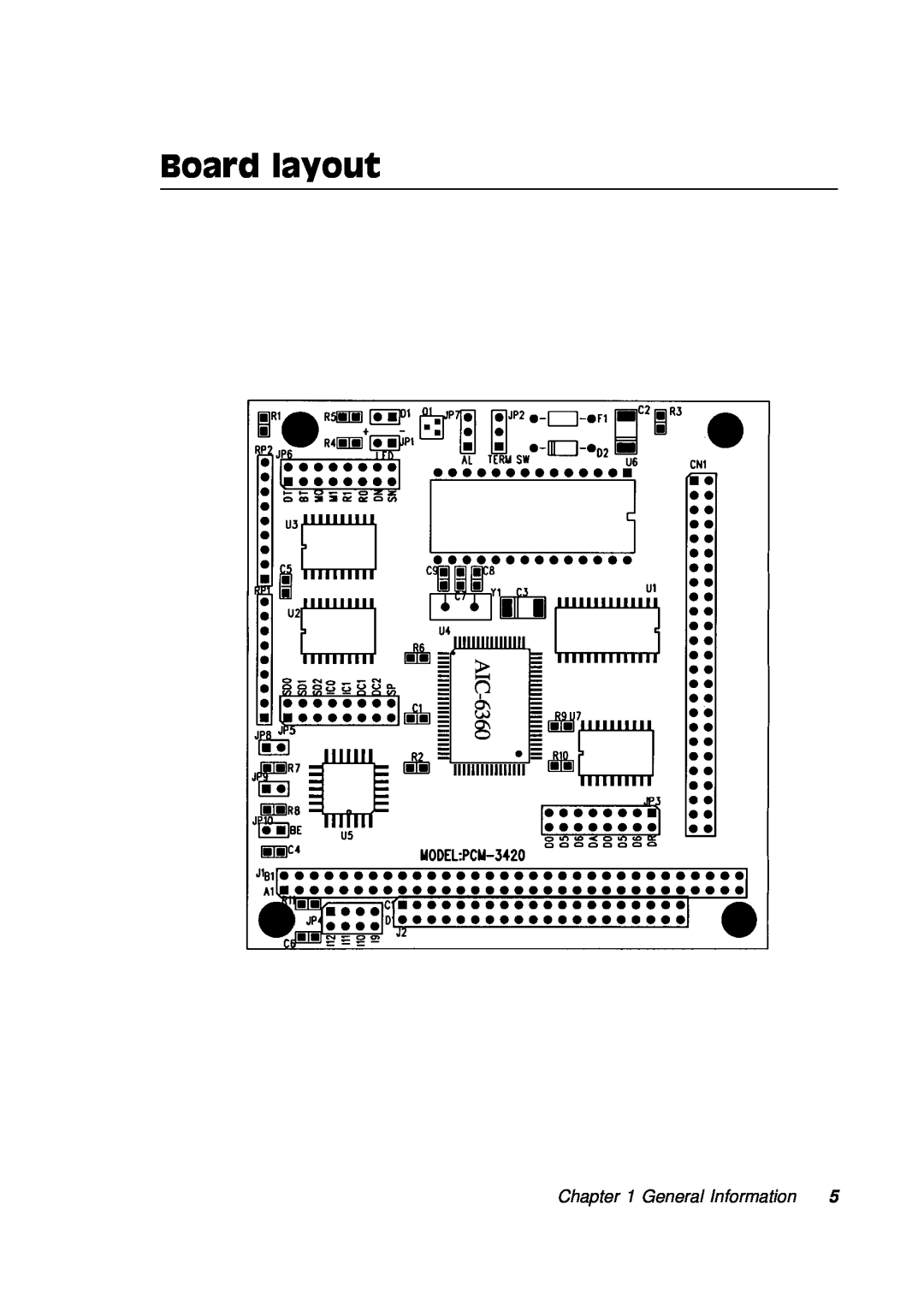 Adaptec PC/104, PCM-3420 manual Board layout, AIC-6360, General Information 