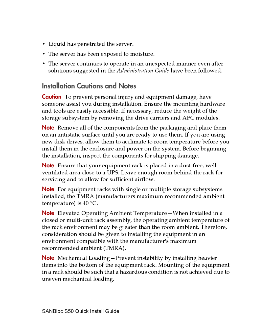 Adaptec S50 quick start Installation Cautions and Notes 