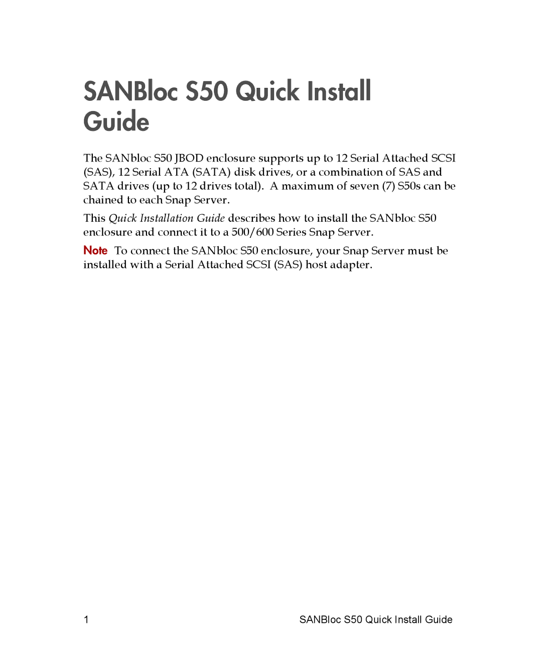 Adaptec quick start SANBloc S50 Quick Install Guide 