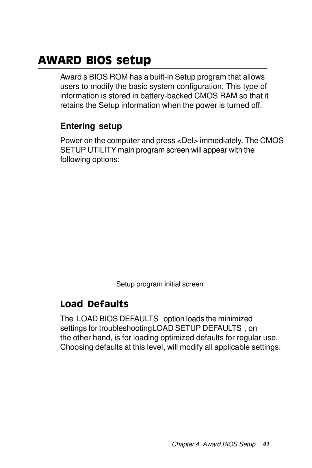 Adaptec SBC-596, SBC-599 manual Entering setup, Load Defaults 