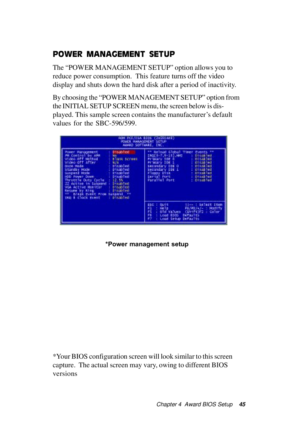 Adaptec SBC-596, SBC-599 manual Power Management Setup 