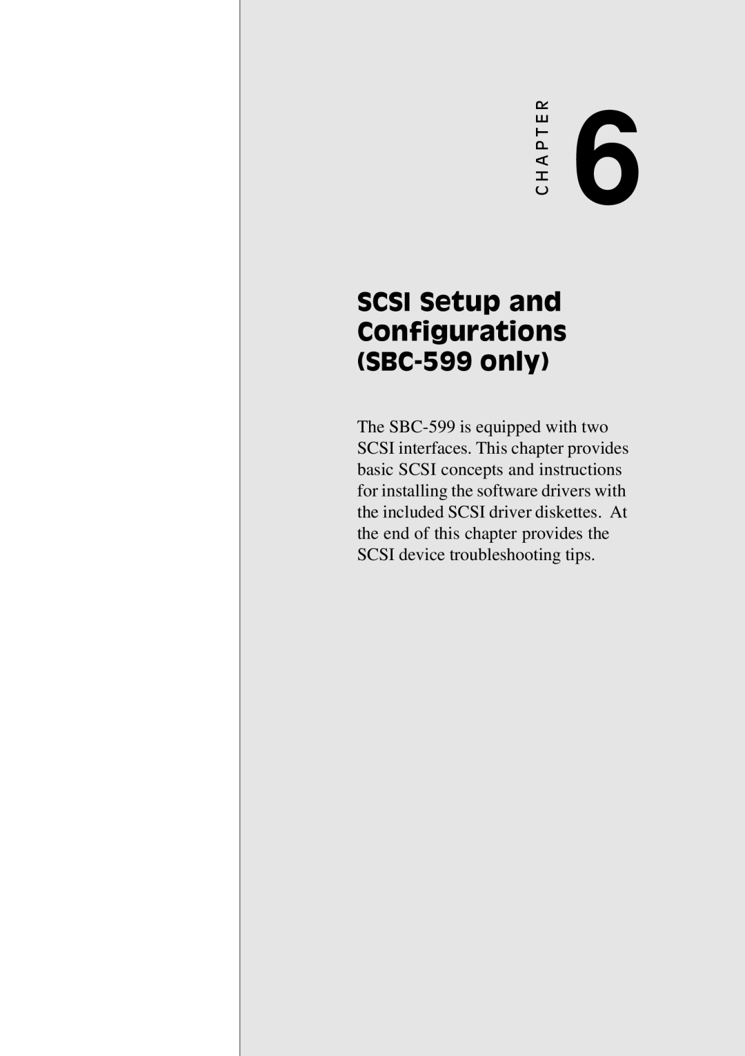 Adaptec SBC-596 manual Scsi Setup and Configurations SBC-599 only 