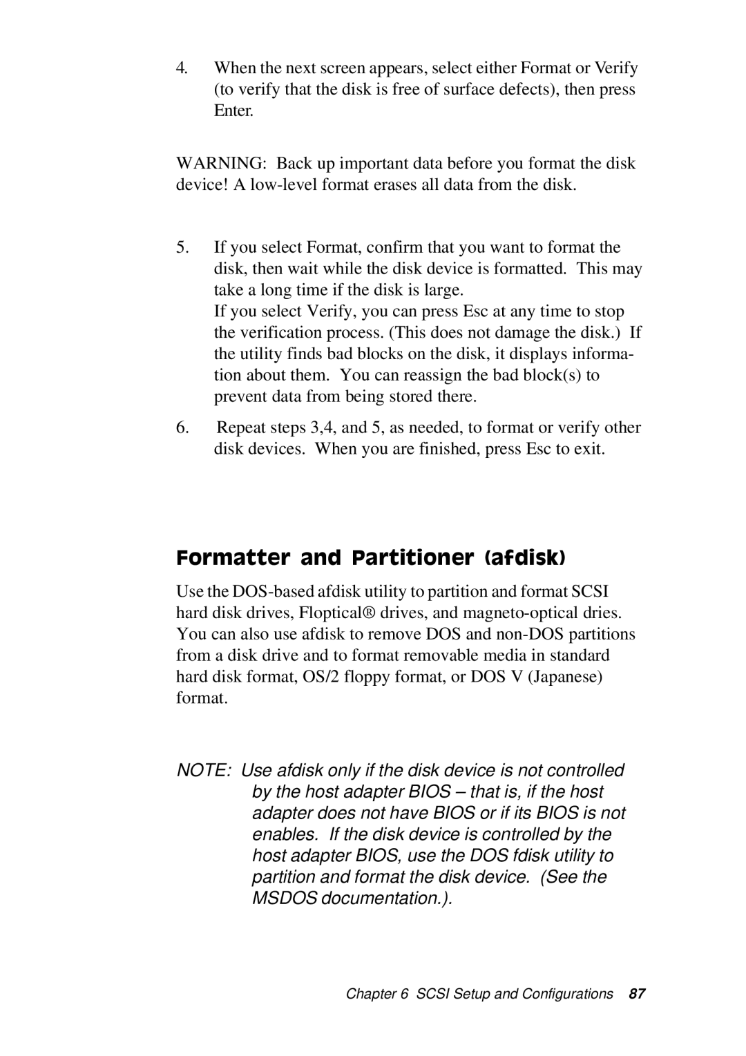 Adaptec SBC-596, SBC-599 manual Formatter and Partitioner afdisk 