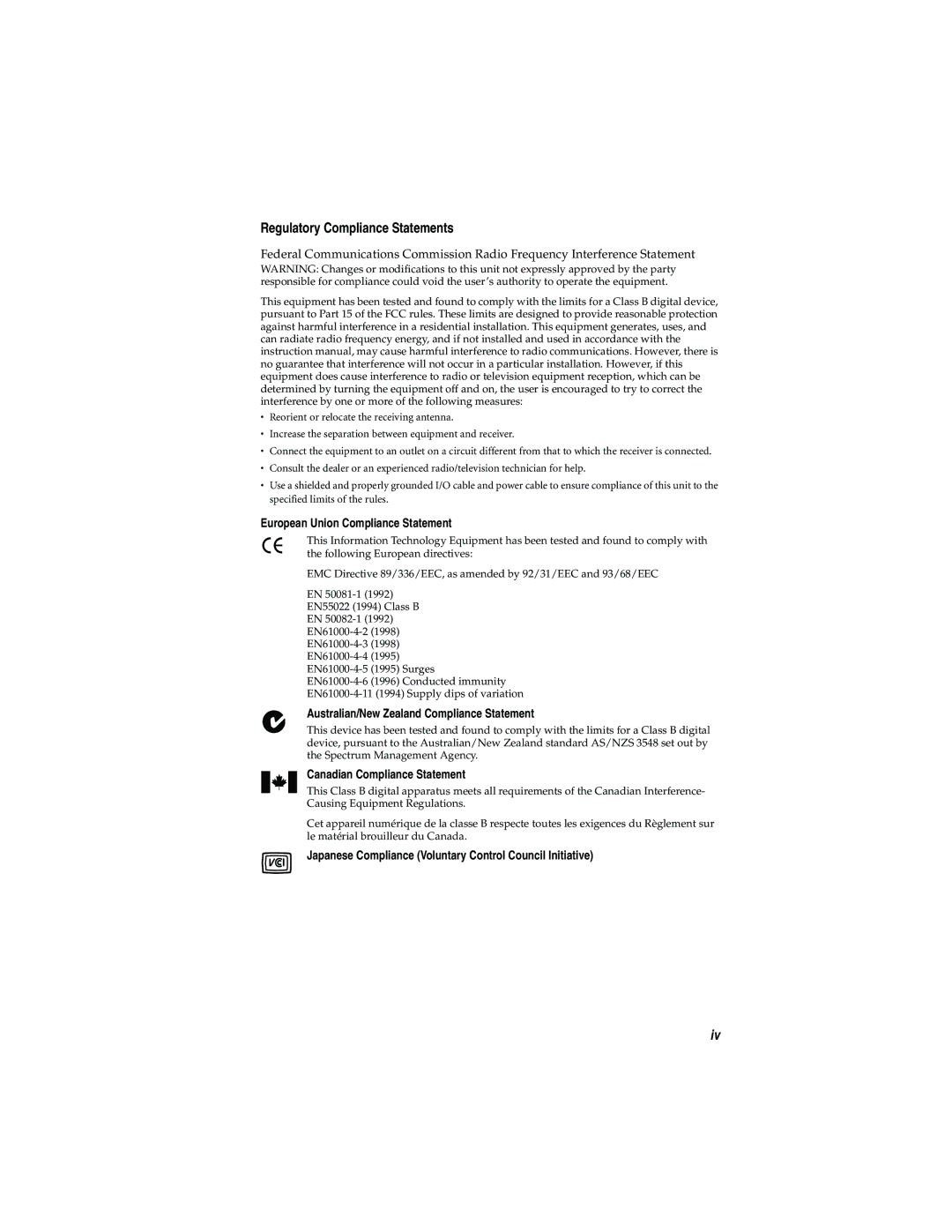 Adaptec USB2connect Host Bus Adapter manual Regulatory Compliance Statements 