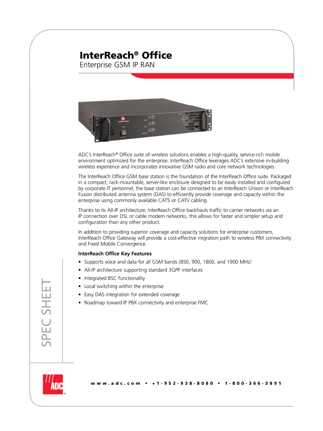 ADC 105880AE manual Spec Sheet, InterReach Office Key Features 