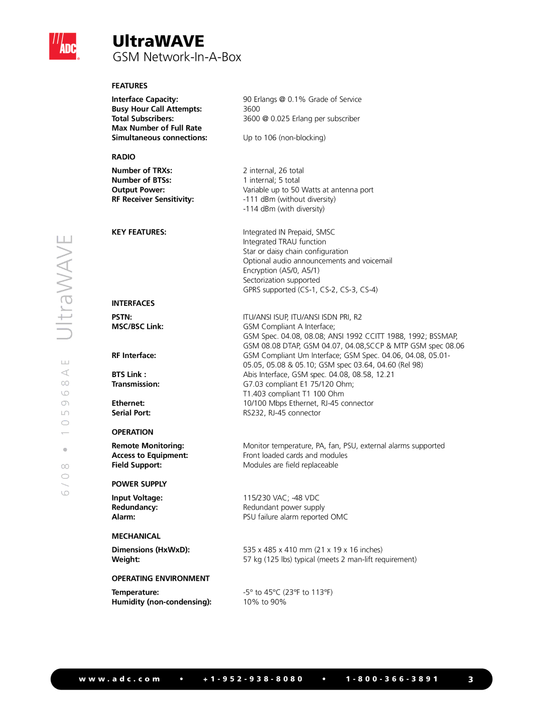 ADC 105968AE manual Features 