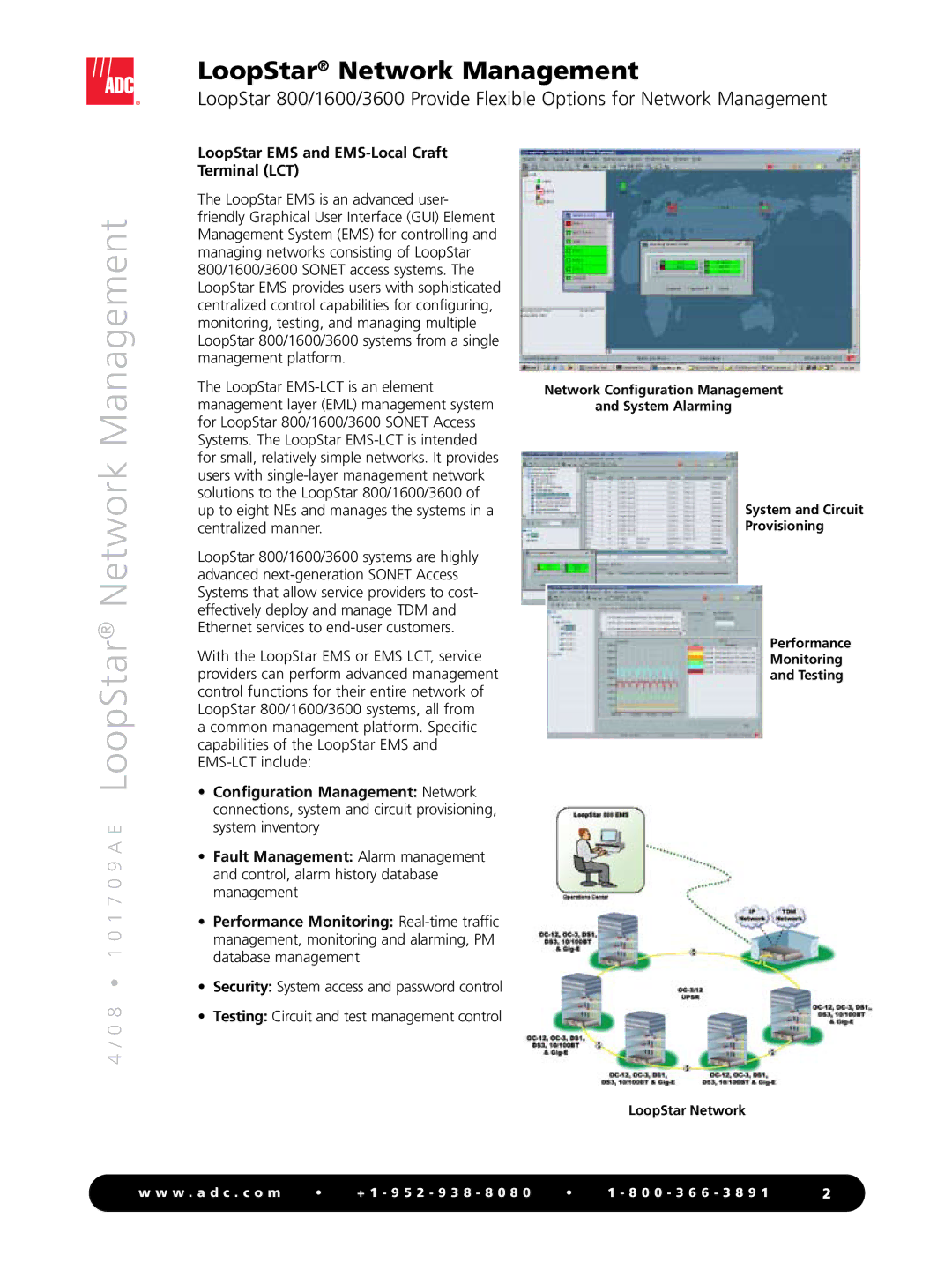 ADC 1600, 3600 manual 8 1 0 1 7 0 9 a E LoopStar Network Management, LoopStar EMS and EMS-Local Craft Terminal LCT 