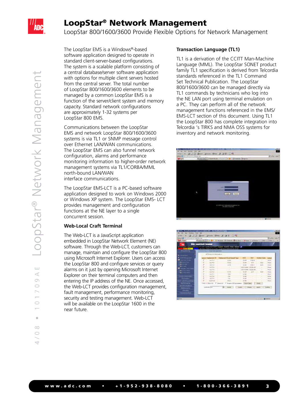 ADC 3600, 1600 manual Web-Local Craft Terminal, Transaction Language TL1 