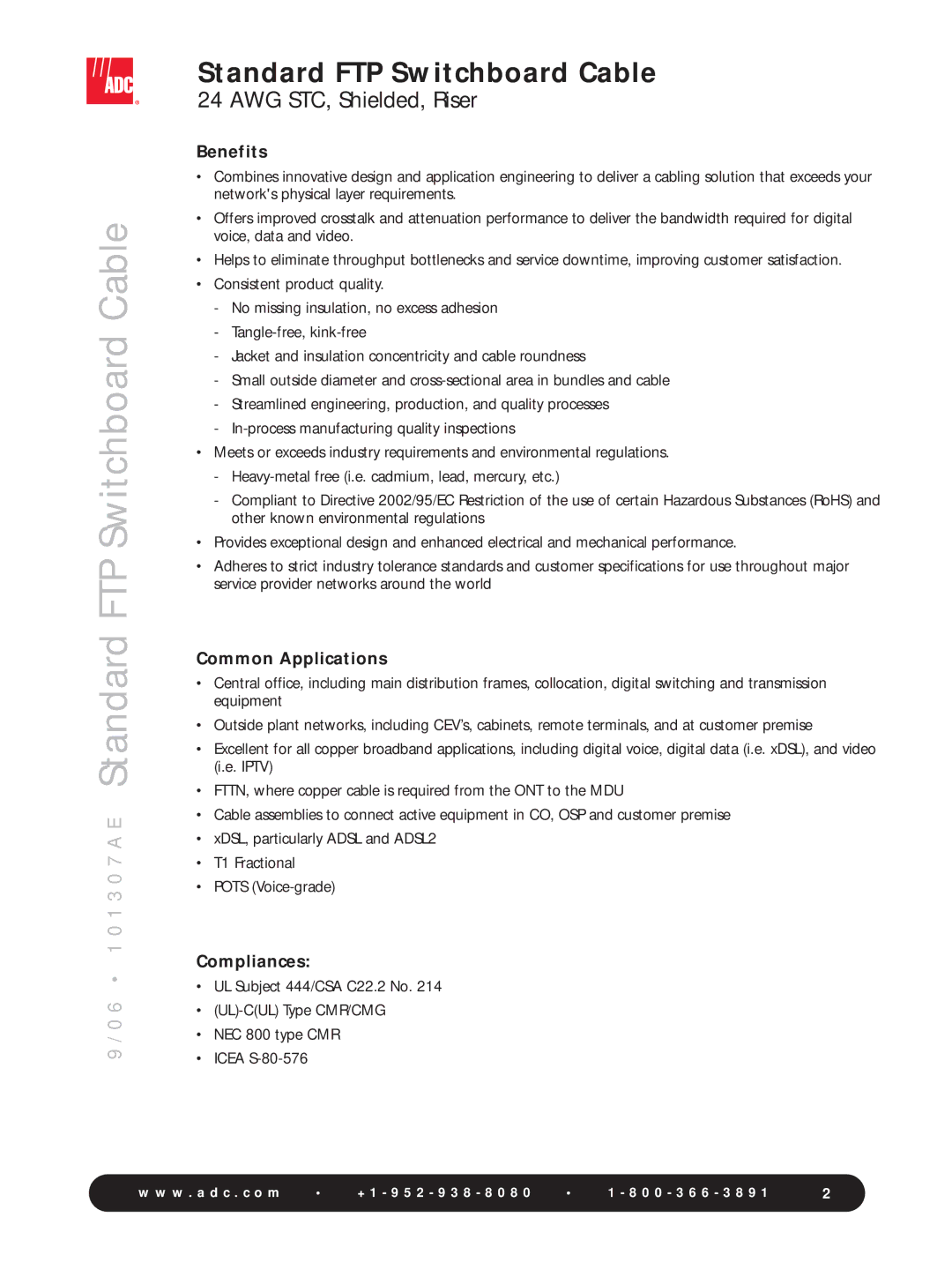 ADC 24 AWG STC manual 6 1 0 1 3 0 7 a E Standard FTP Switchboard Cable 