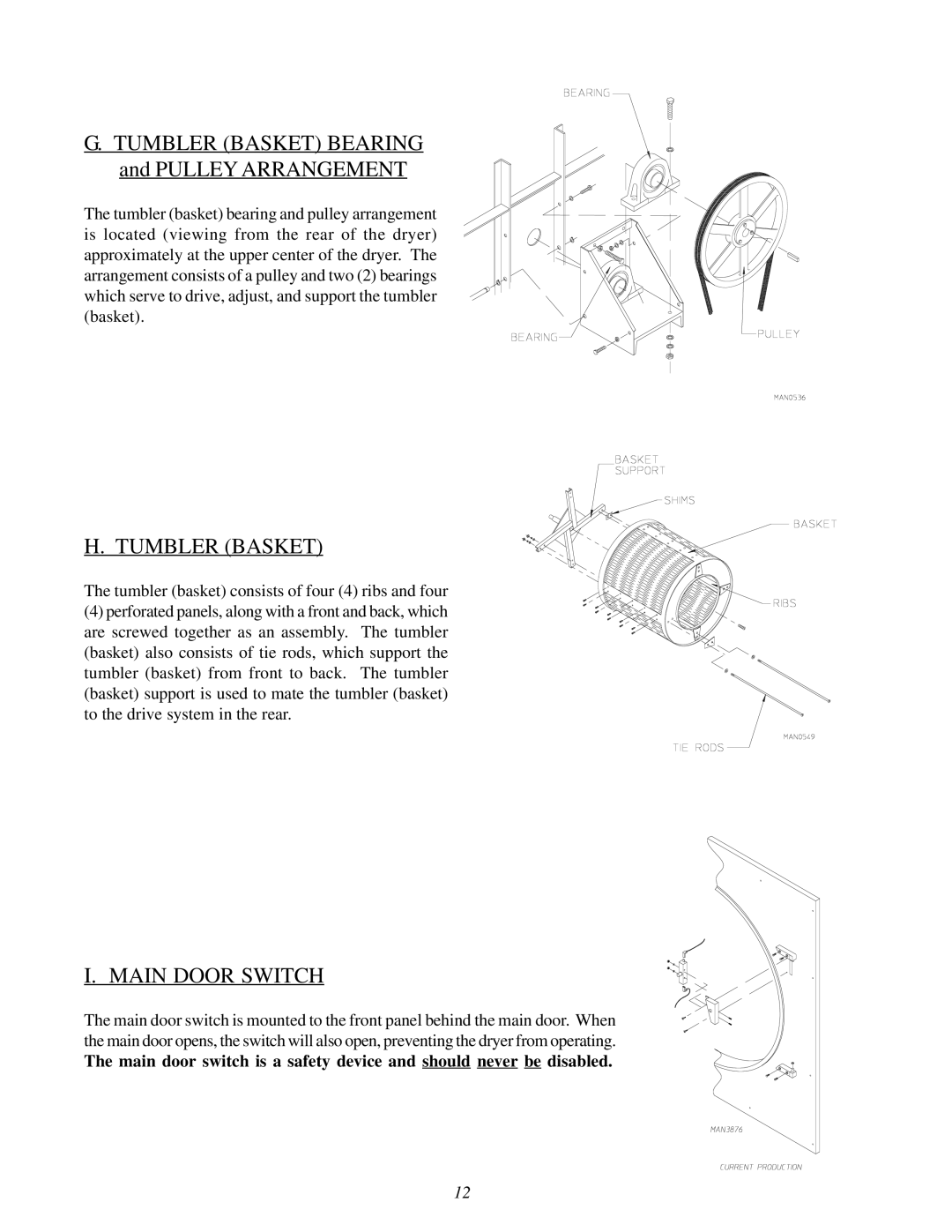 ADC 450428 service manual Tumbler Basket Bearing and Pulley Arrangement, Main Door Switch 