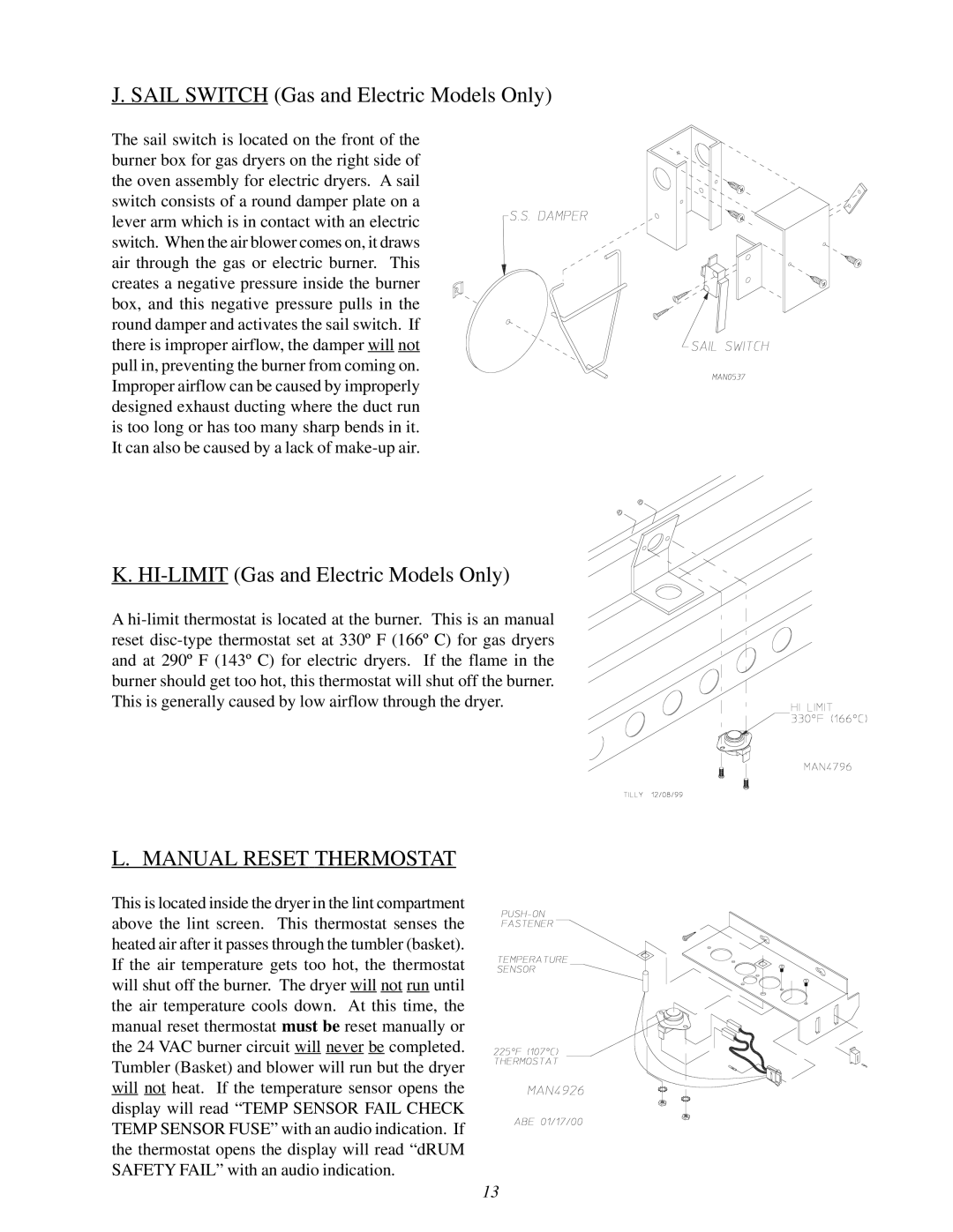 ADC 450428 Sail Switch Gas and Electric Models Only, HI-LIMIT Gas and Electric Models Only, Manual Reset Thermostat 