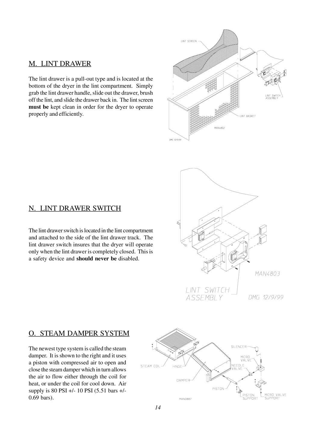 ADC 450428 service manual Lint Drawer Switch, Steam Damper System 