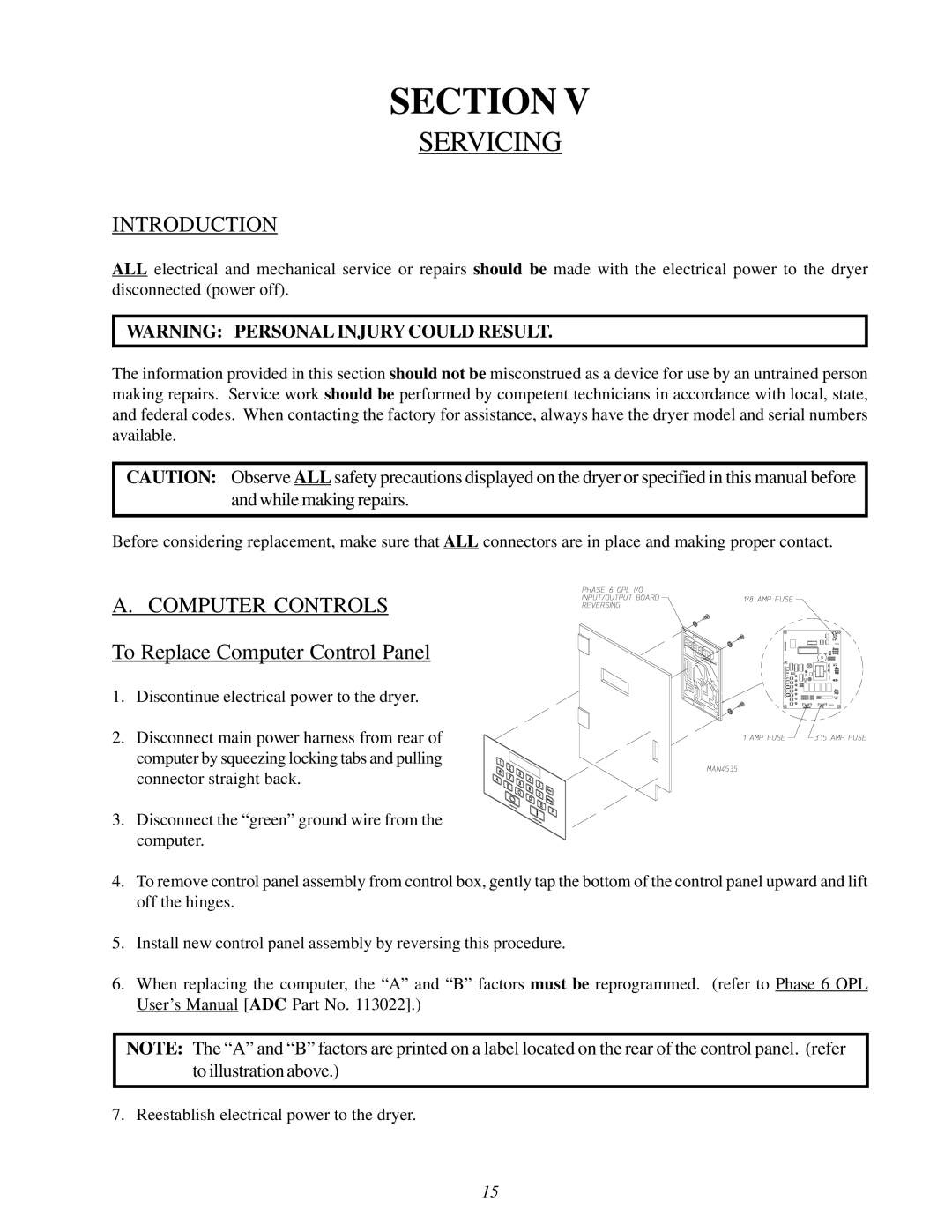 ADC 450428 service manual Servicing, Introduction, Computer Controls, To Replace Computer Control Panel 