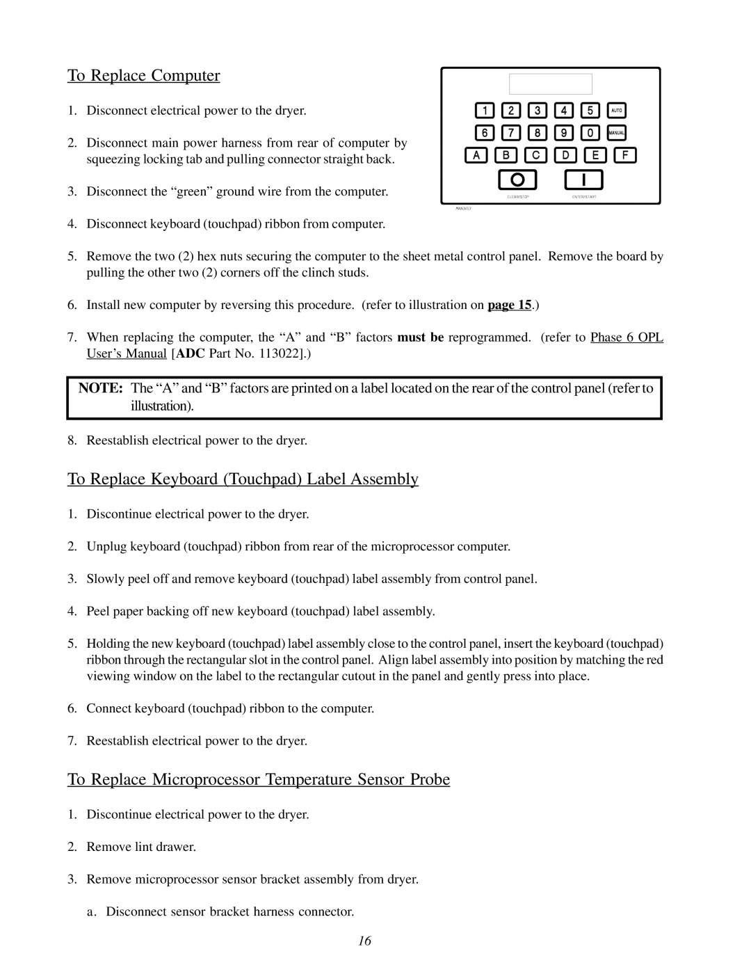 ADC 450428 service manual To Replace Computer, To Replace Keyboard Touchpad Label Assembly 