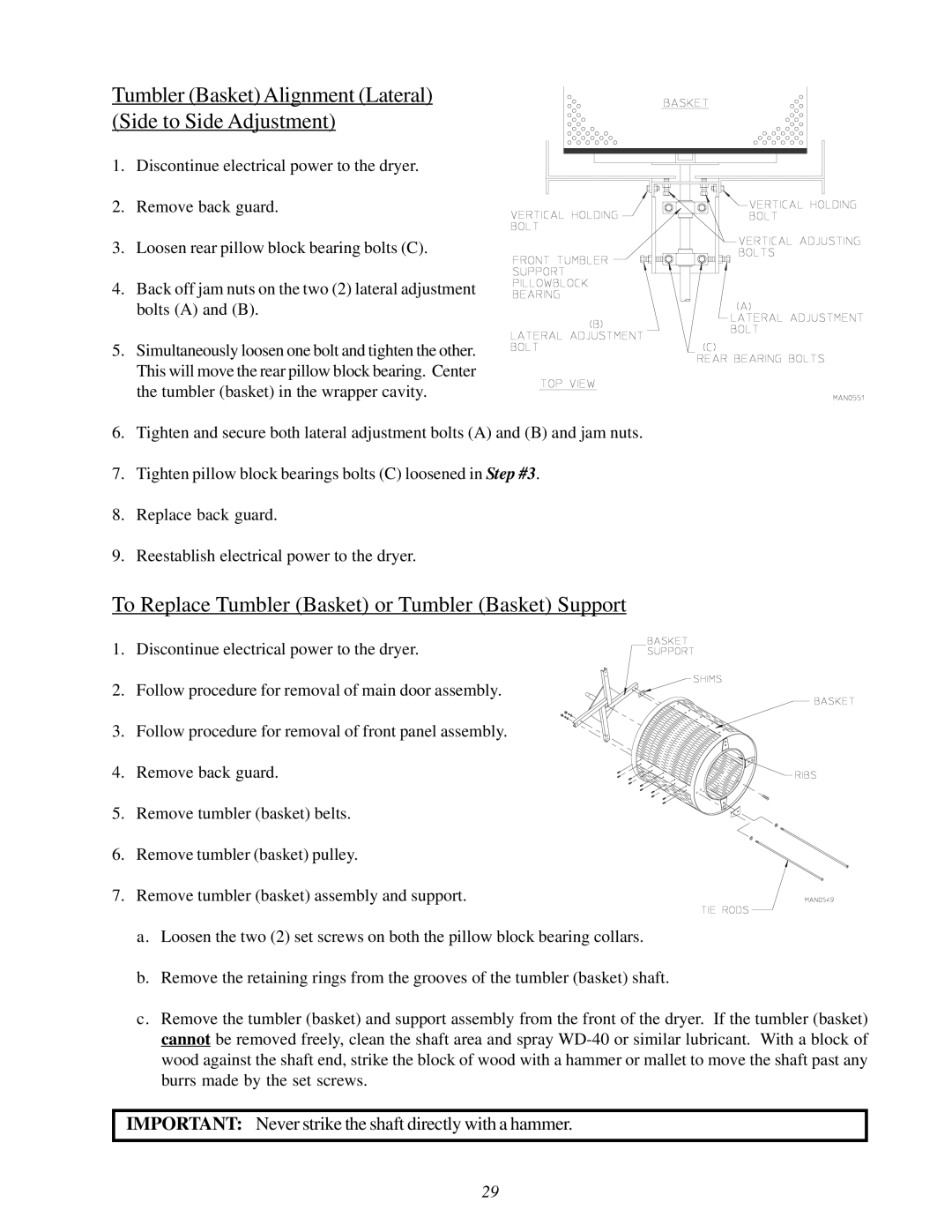 ADC 450428 Tumbler Basket Alignment Lateral Side to Side Adjustment, To Replace Tumbler Basket or Tumbler Basket Support 