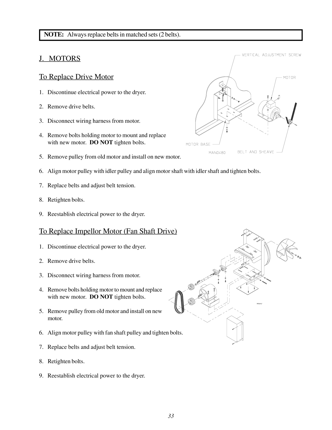 ADC 450428 service manual Motors, To Replace Drive Motor, To Replace Impellor Motor Fan Shaft Drive 