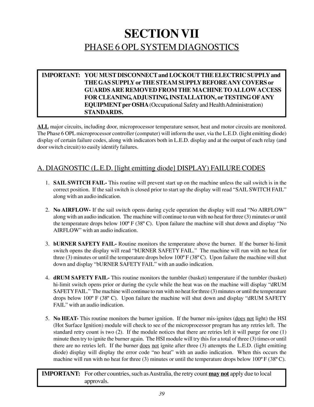 ADC 450428 service manual Phase 6 OPL System Diagnostics, Diagnostic L.E.D. light emitting diode Display Failure Codes 