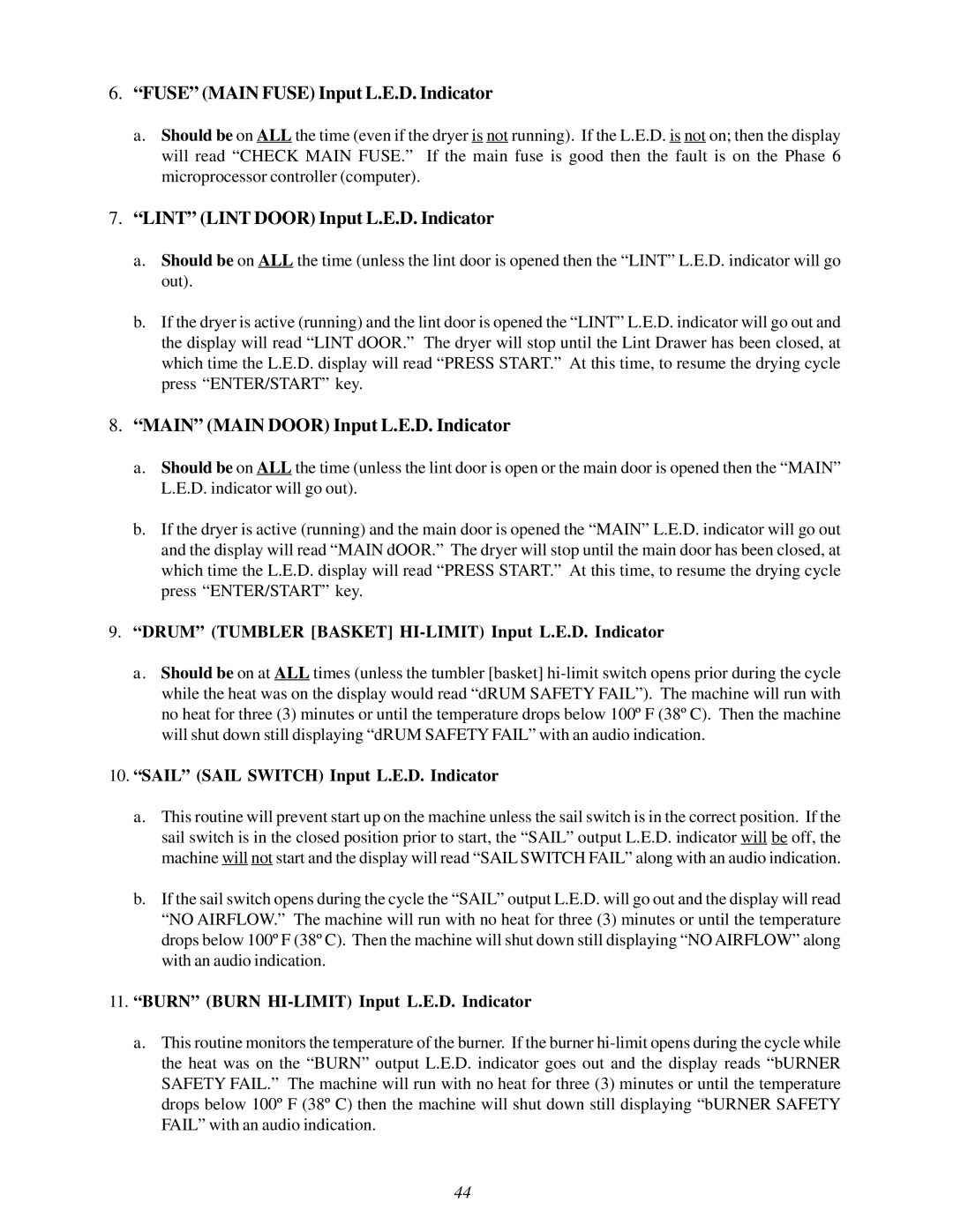 ADC 450428 service manual Fuse Main Fuse Input L.E.D. Indicator, Lint Lint Door Input L.E.D. Indicator 