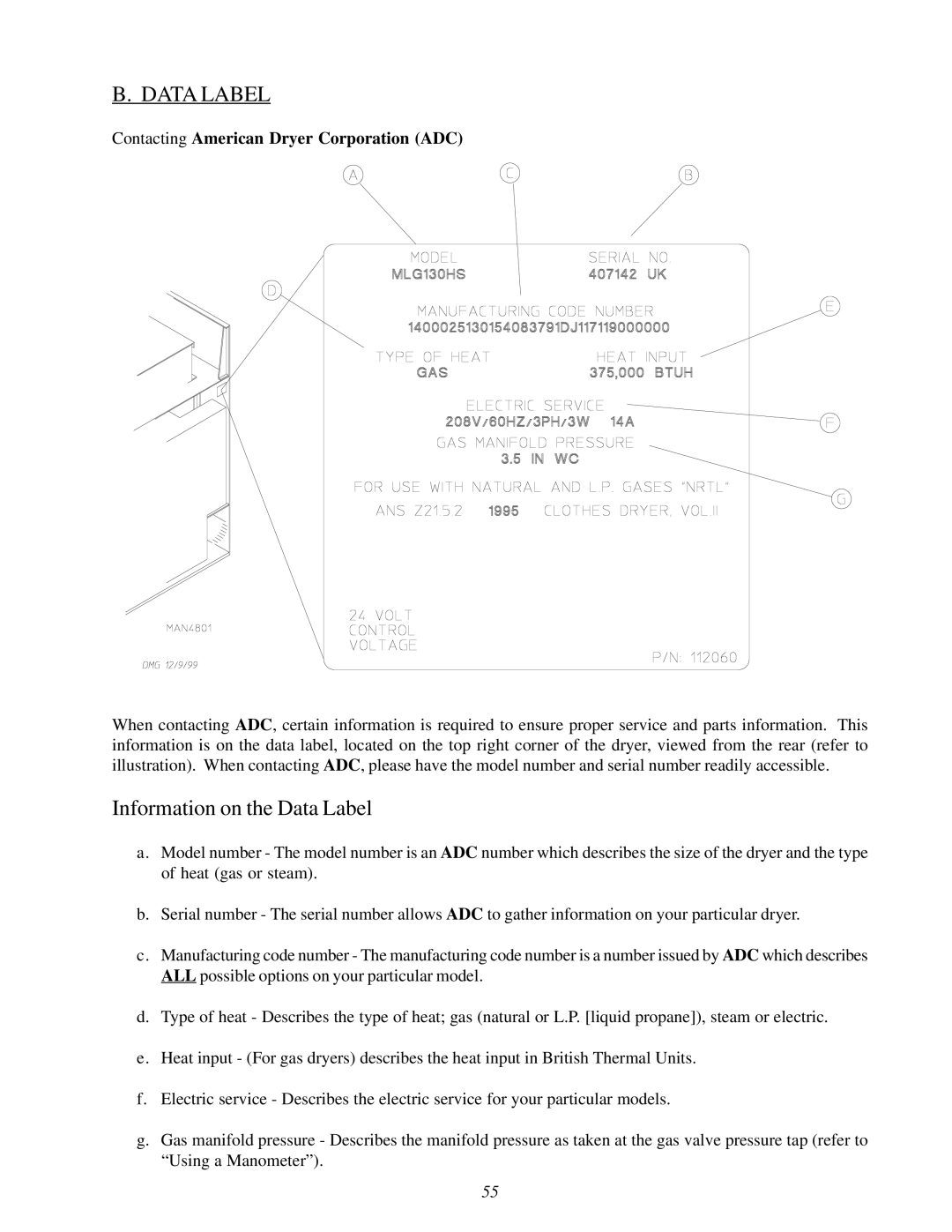 ADC 450428 service manual Information on the Data Label 