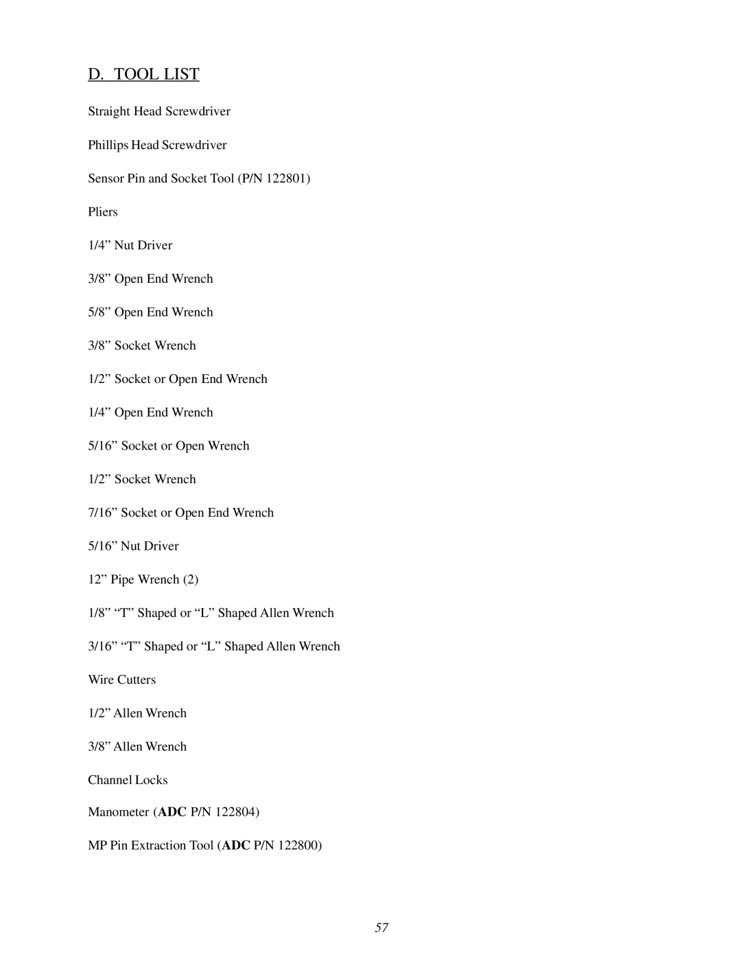 ADC 450428 service manual Tool List 