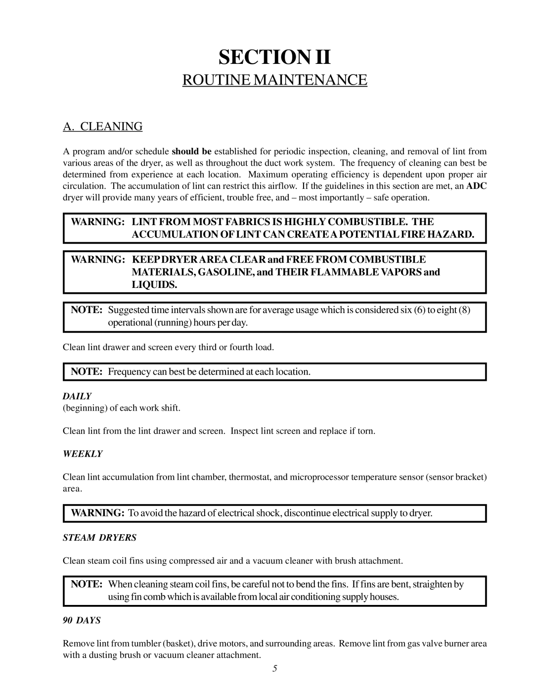 ADC 450428 service manual Routine Maintenance, Cleaning, MATERIALS, GASOLINE, and Their Flammable Vapors 