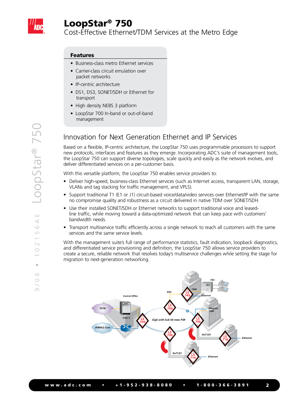 ADC 750 manual Innovation for Next Generation Ethernet and IP Services, Features 