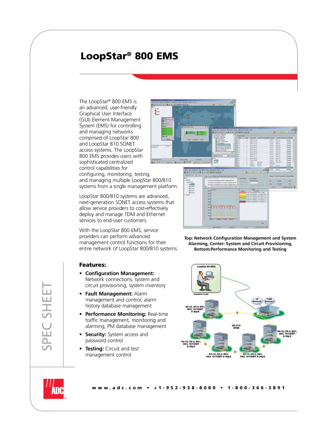 ADC 800 EMS manual Spec Sheet, Features, Security System access and password control 