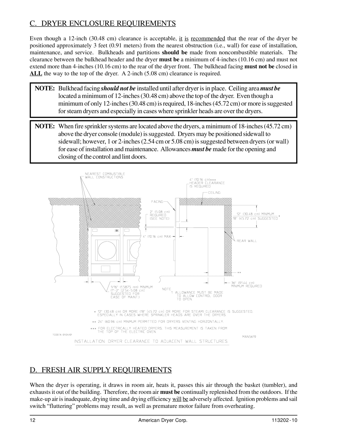 ADC AD-115ES installation manual Dryer Enclosure Requirements, Fresh AIR Supply Requirements 