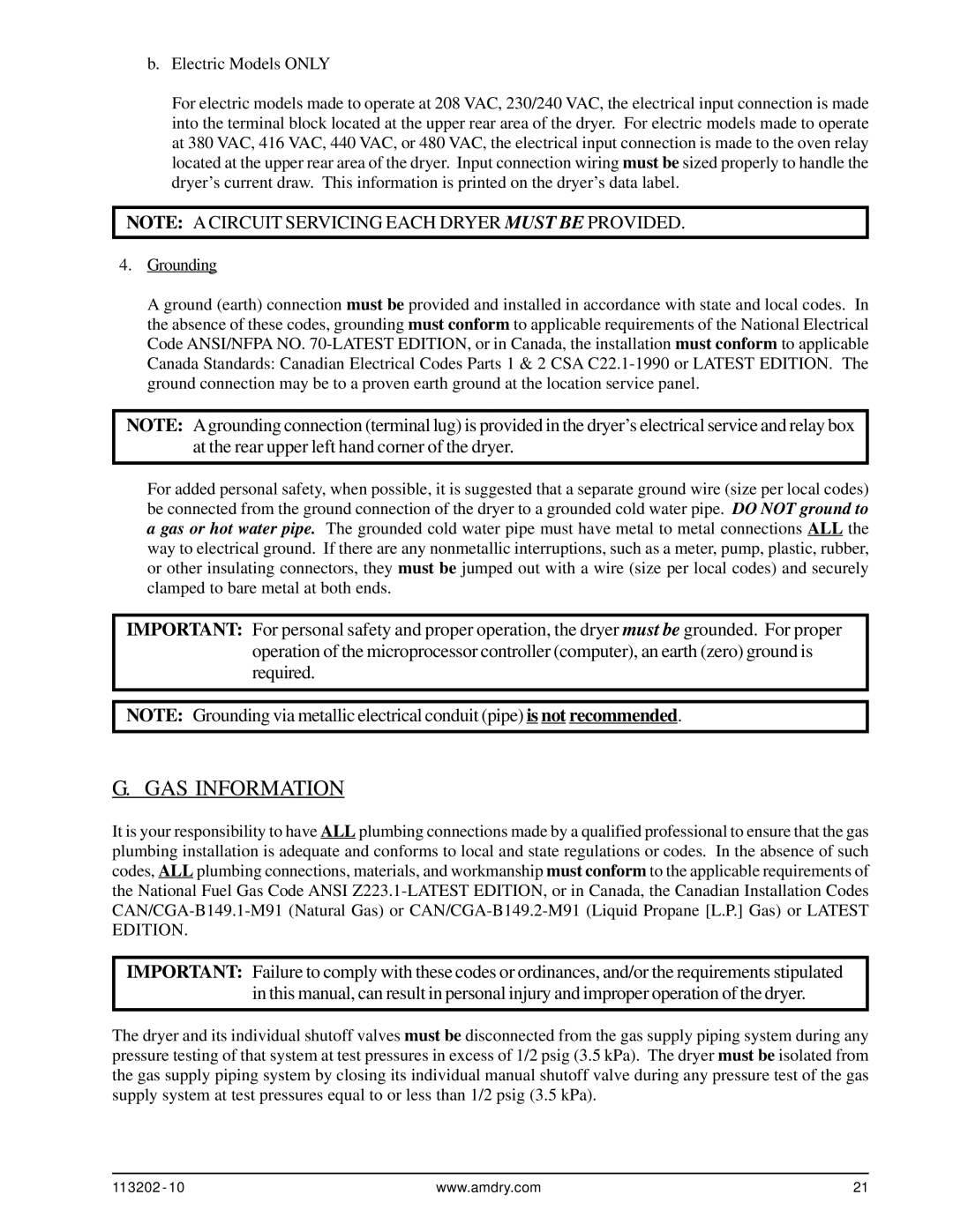 ADC AD-115ES installation manual GAS Information 