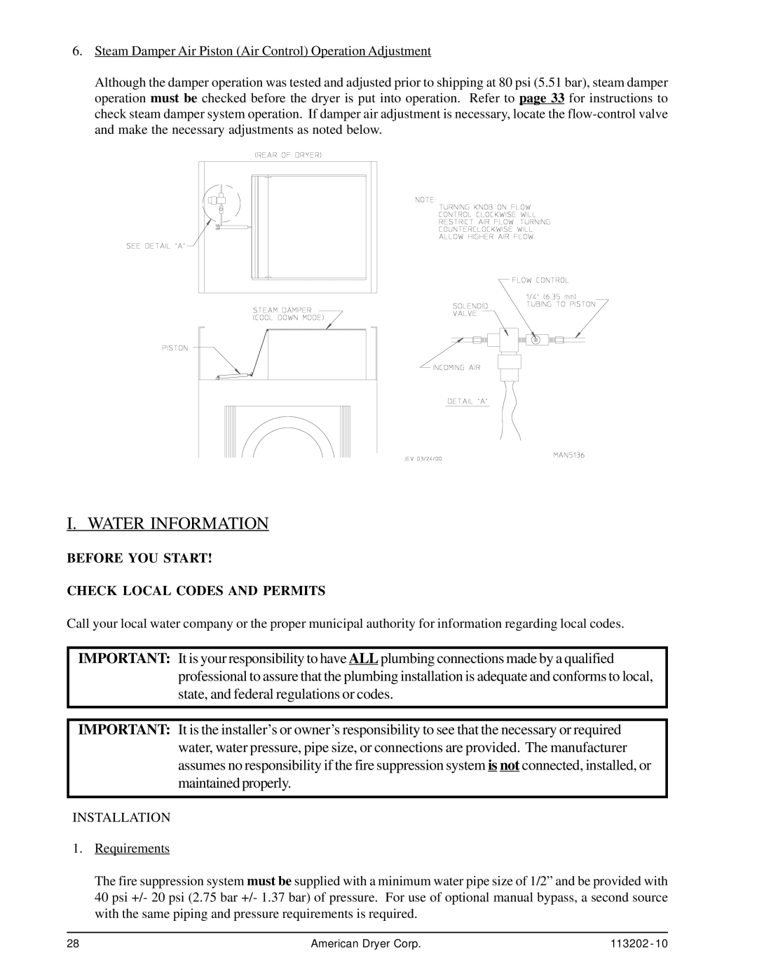 ADC AD-115ES installation manual Water Information, Before YOU Start Check Local Codes and Permits 